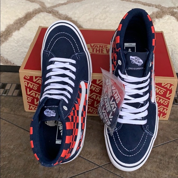 VANS SK8-Hi Pro CHECKERBOARD NAVY/ORANGE MEN’s - Picture 7 of 16